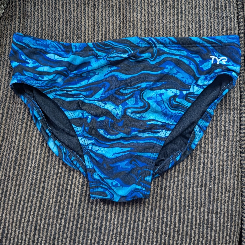 TYR Blue and Black Swim Trunks Performance Design